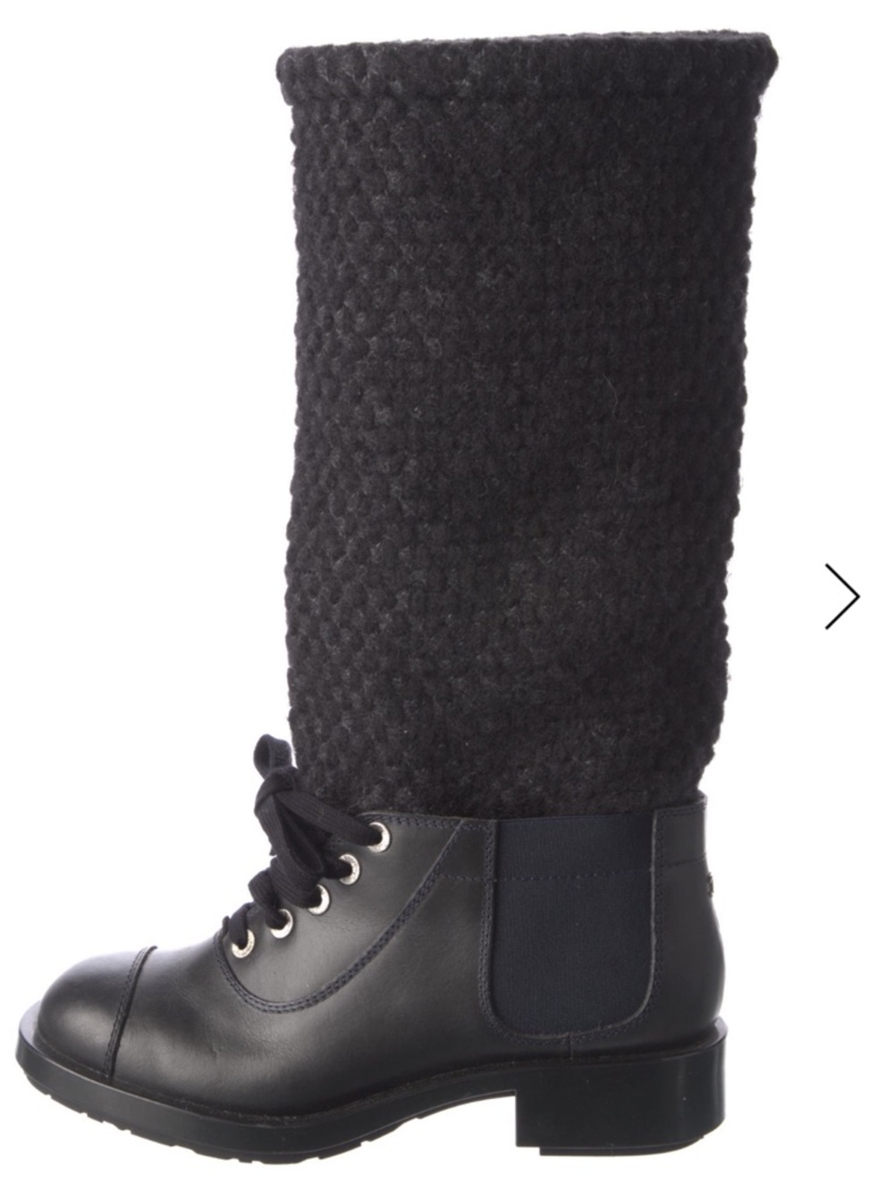 $1450 CHANEL Black Knit Shaft Lace-Up Mid-Calf Boots size 36.5 - US 6-6.5 EUC - Picture 3 of 15